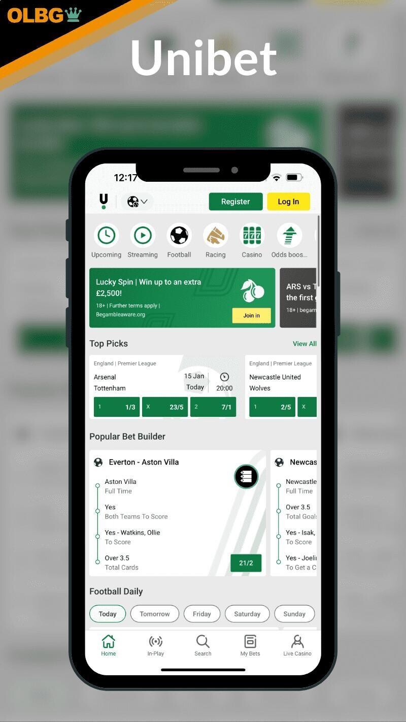 Screenshot of the Unibet mobile app.