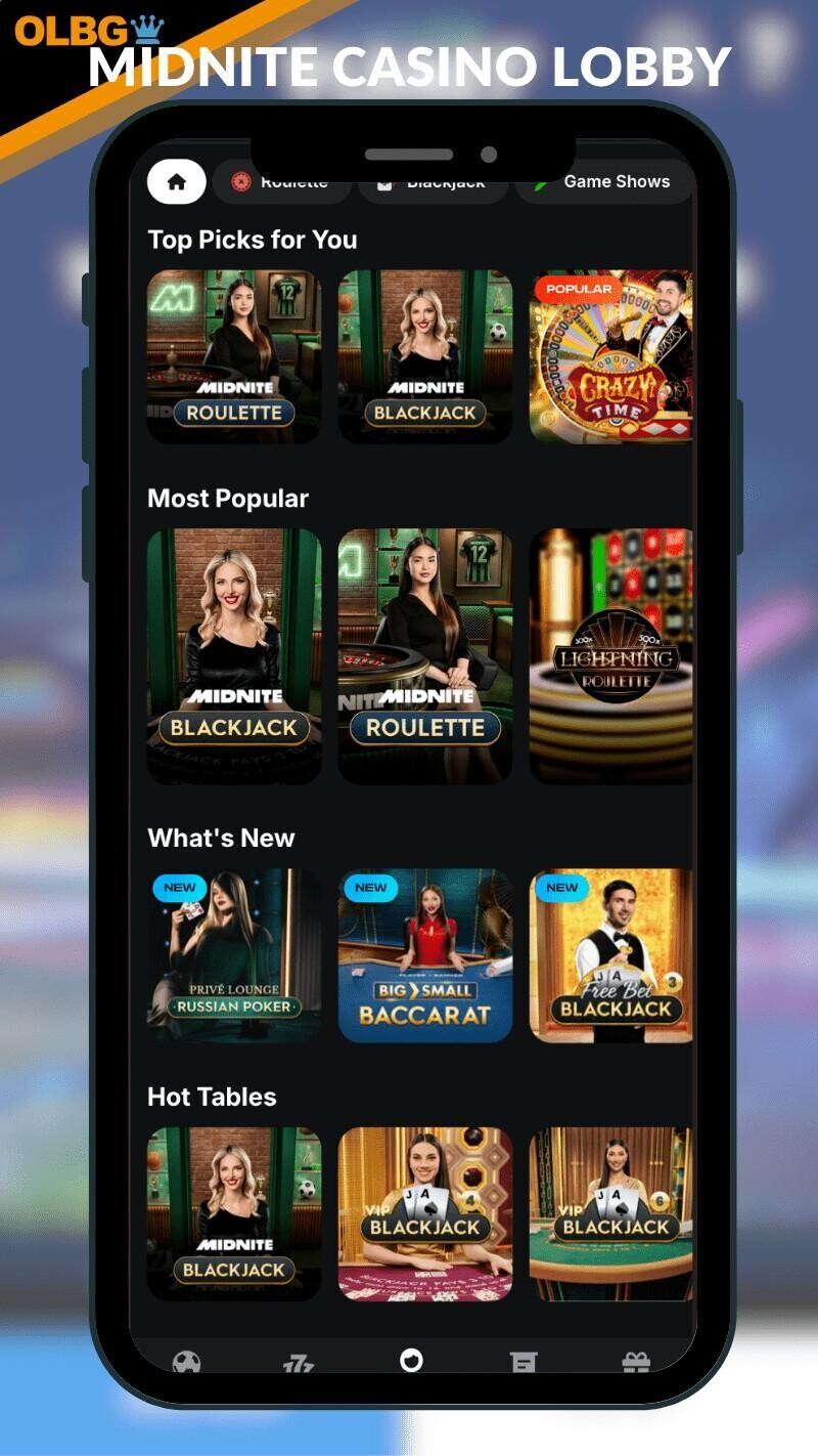 The Midnite Casino live lobby