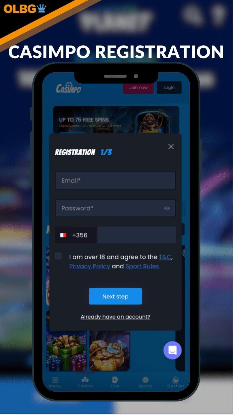 Registration page at Casimpo Casino