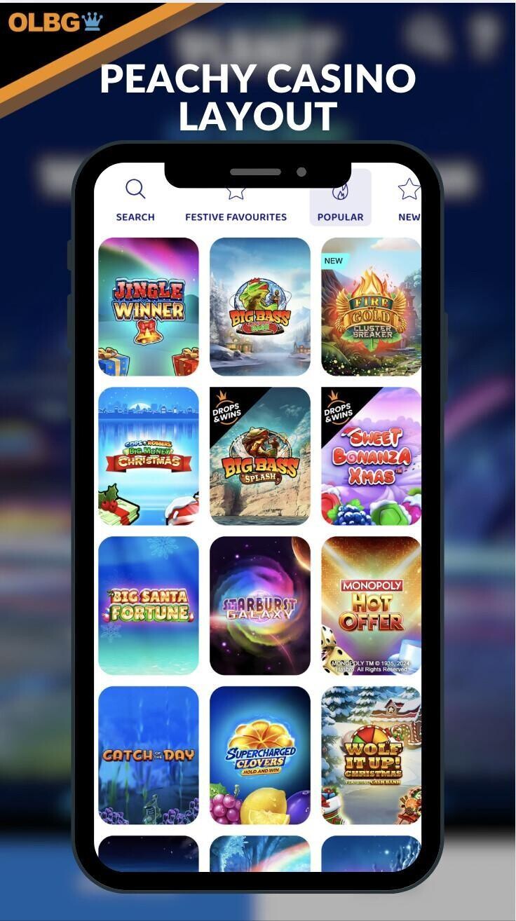 Peachy Games Casino homepage layout