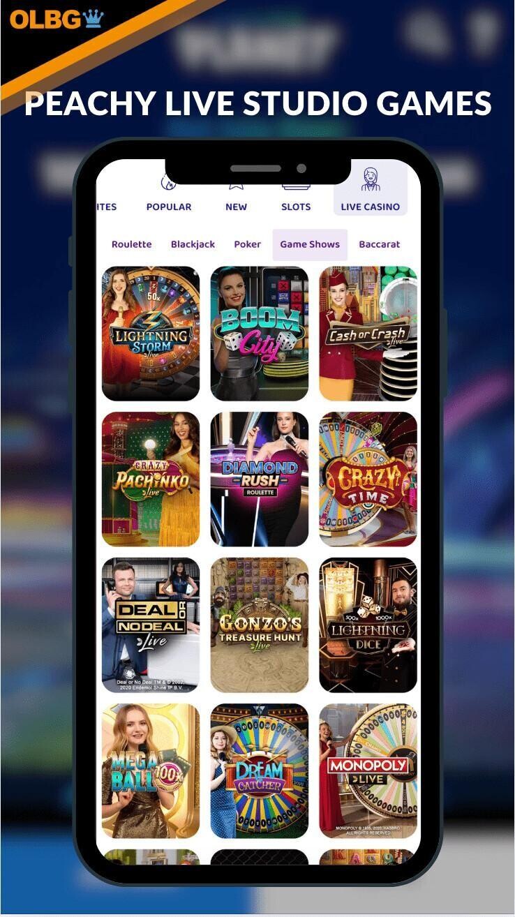 Peachy Games Casino's live studio games