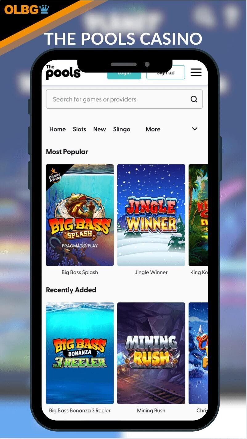 The Pools Casino homepage layout