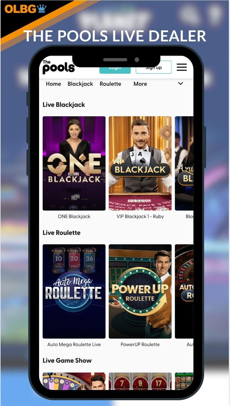 Live dealer section at The Pools Casino