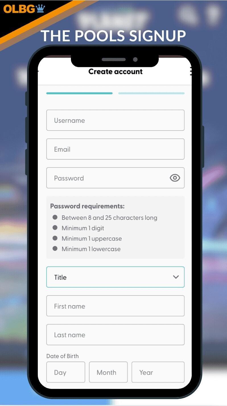 The Pools Casino signup page