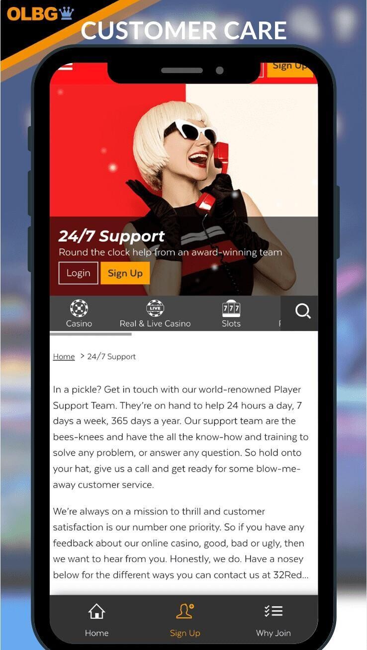 Customer care at 32Red Casino