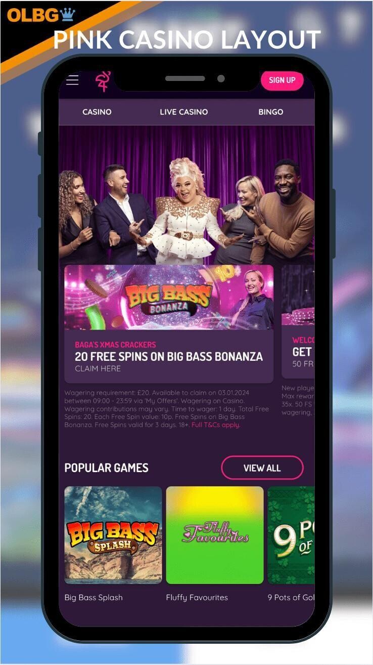 The Pink Casino homepage layout