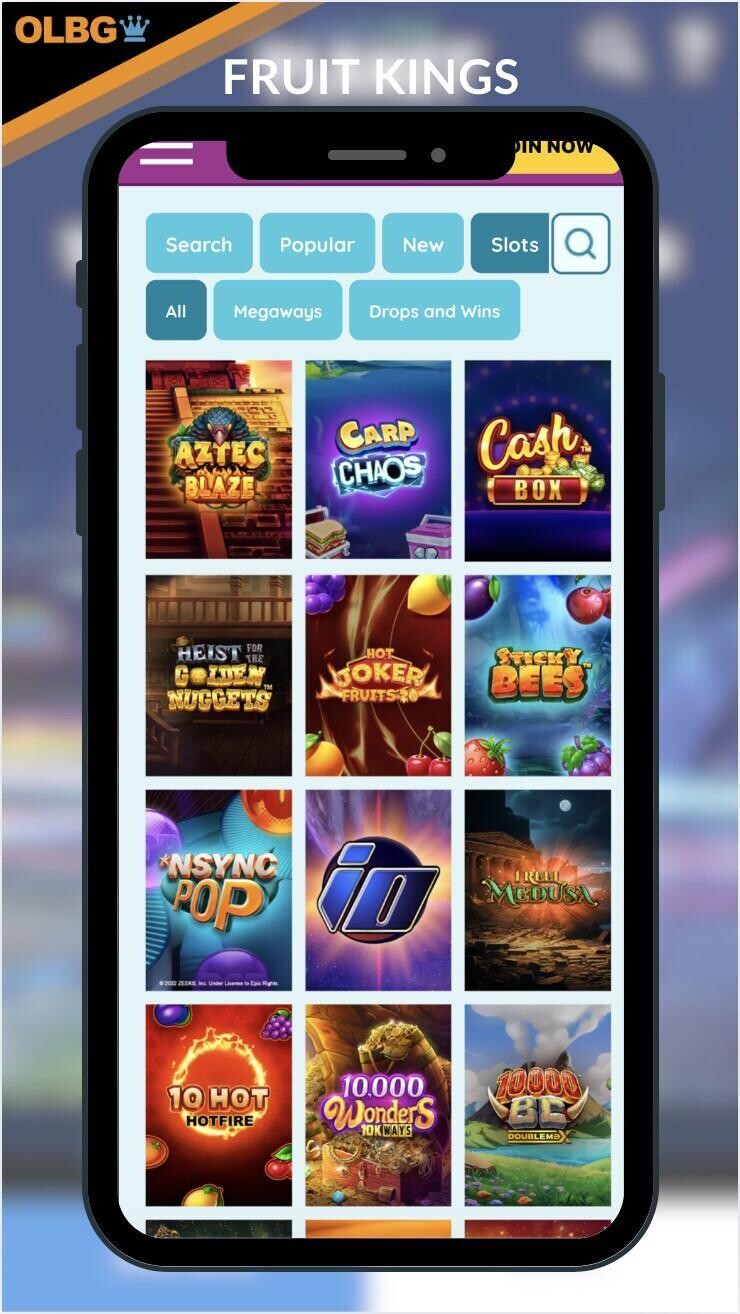 The layout at Fruit Kings Casino