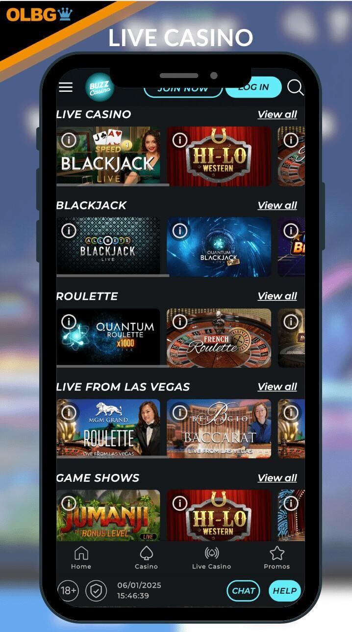 Live dealer section at Buzz Casino