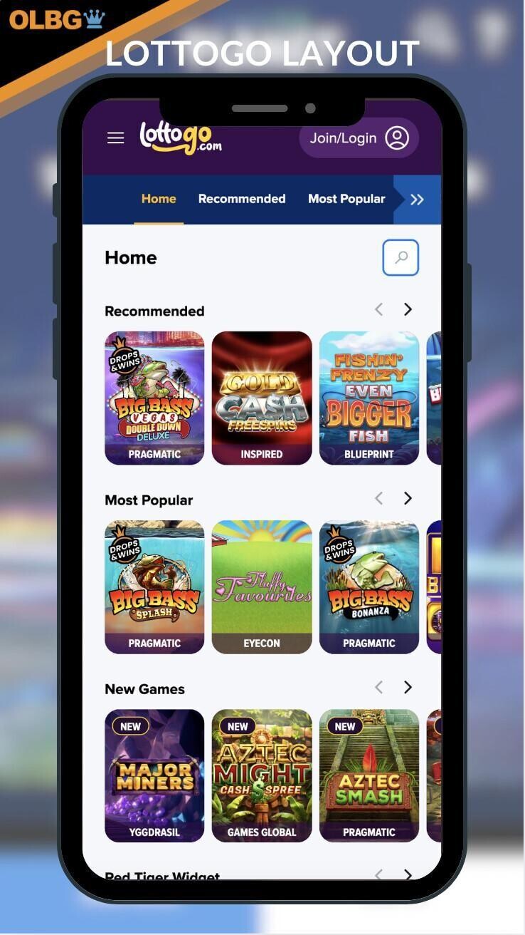 The layout at LottoGo Casino