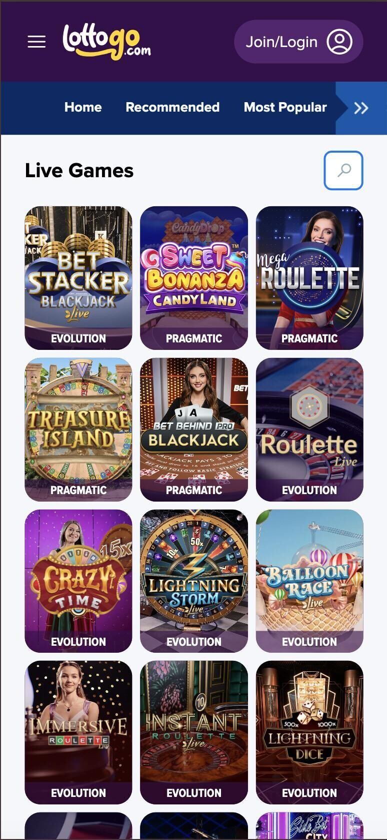 Live dealer games at LottoGo Casino