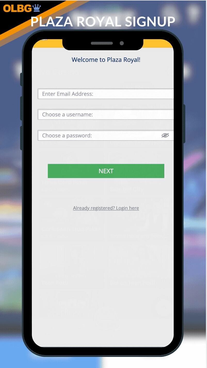 The Plaza Royal Casino signup page
