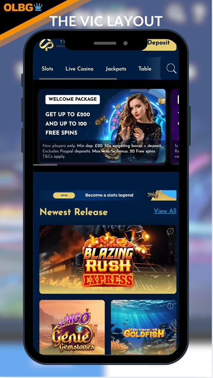 The homepage layout at The Vic Casino