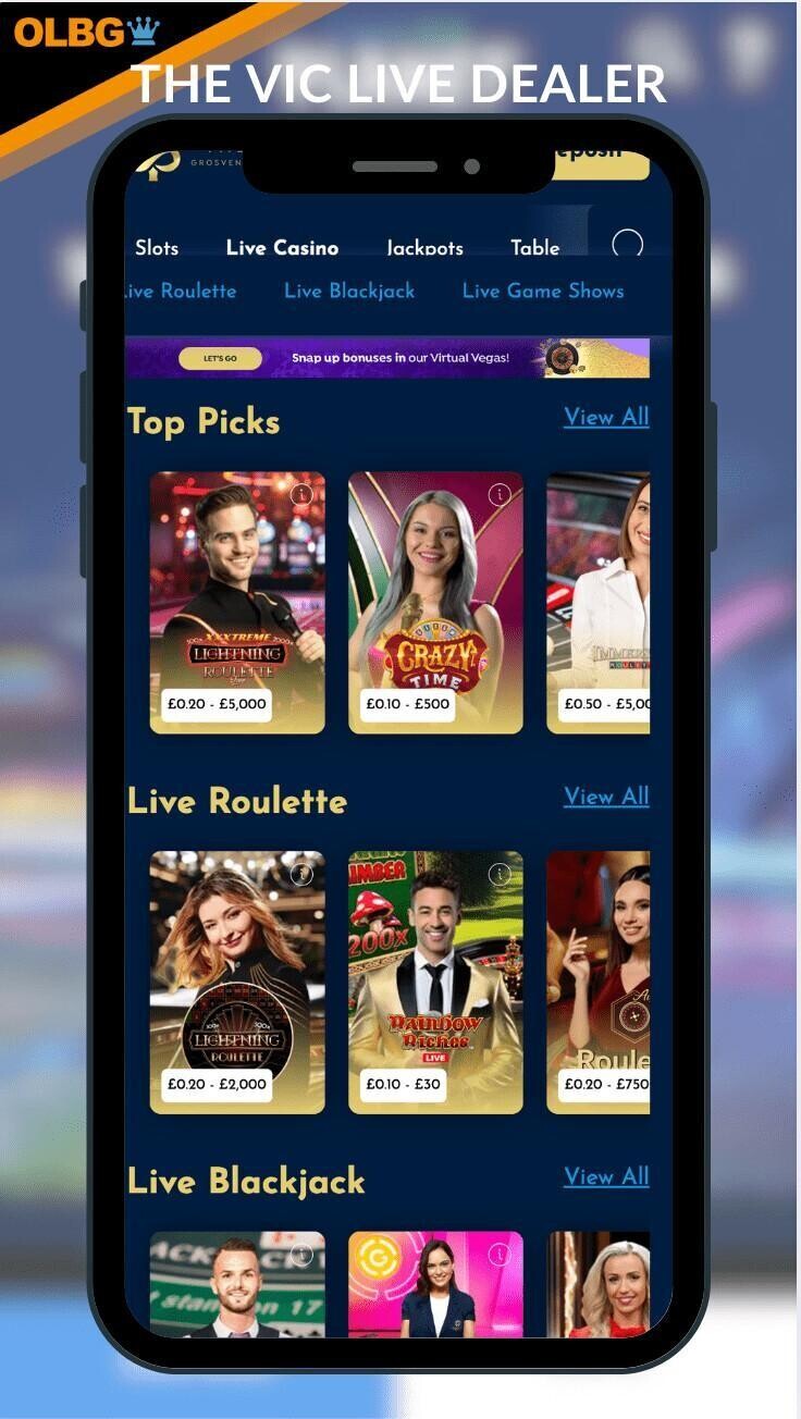 The live dealer section at The Vic Casino