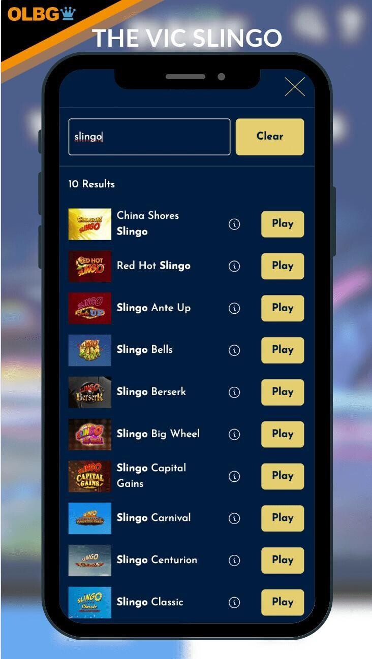 Slingo options at The Vic