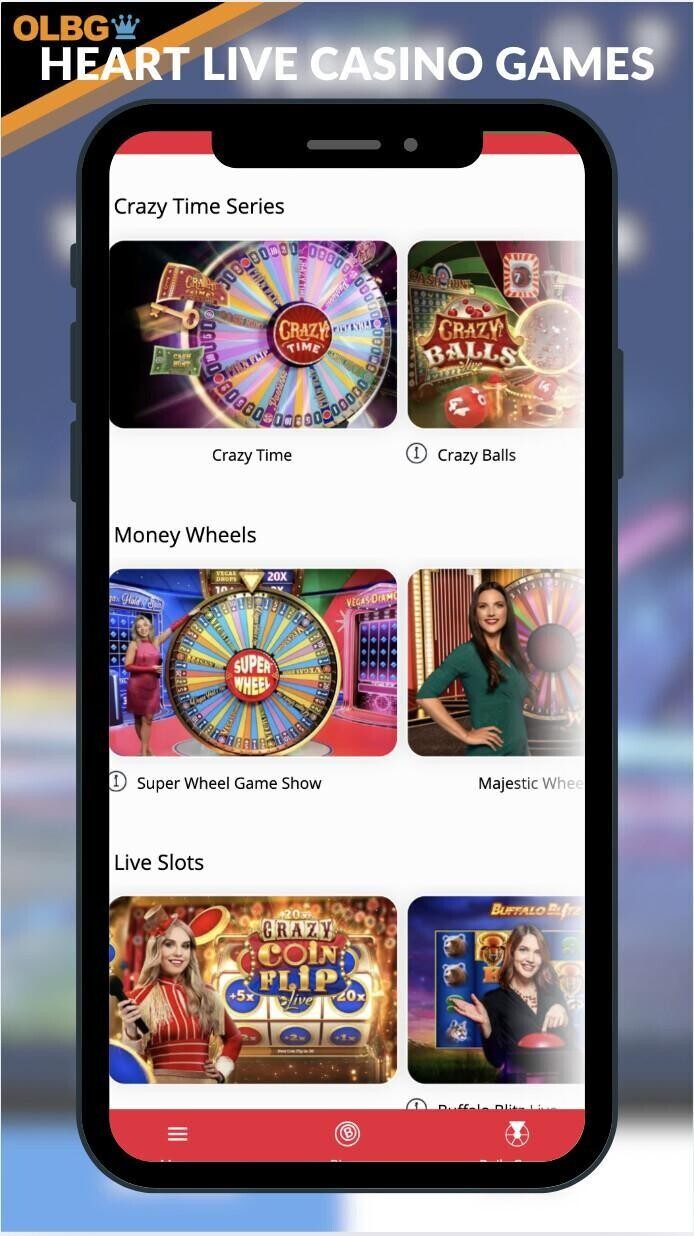 A screenshot of the live casino options at Heart Bingo Casino