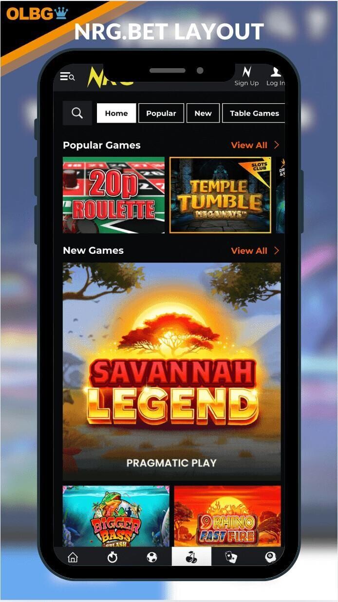 A screenshot of the NRG.Bet homepage layout