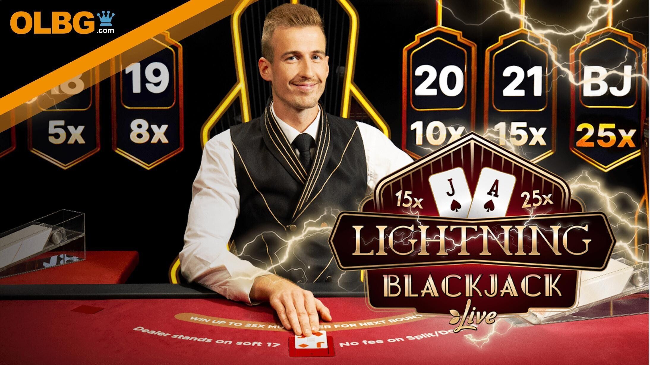 A blackjack dealer with the OLBG logo on the image