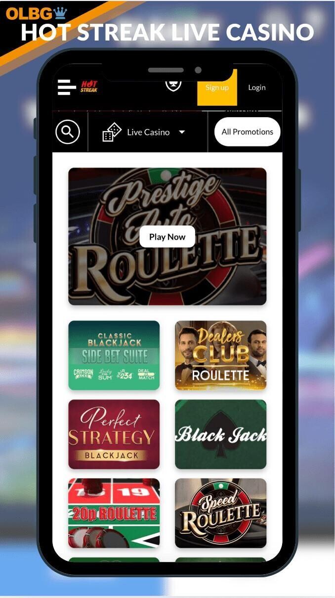 A screenshot of the live dealer section at Hot Streak Casino