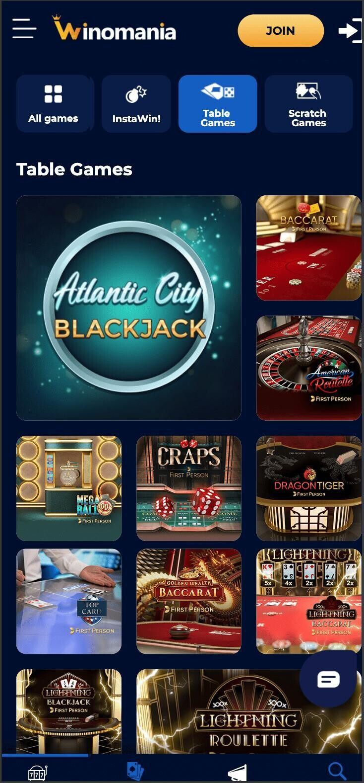 A screenshot of the live dealer selection at Winomania Casino