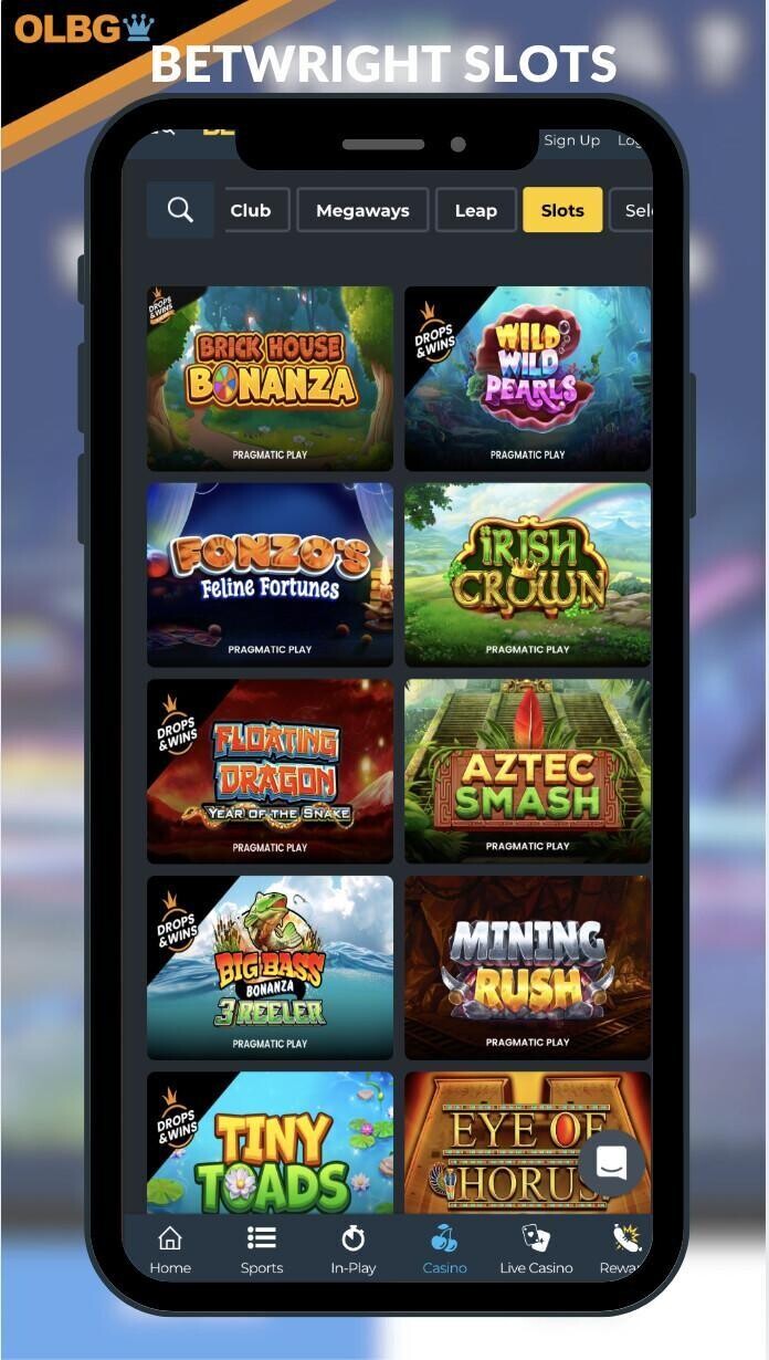 A screenshot of the slots selection at BetWright Casino