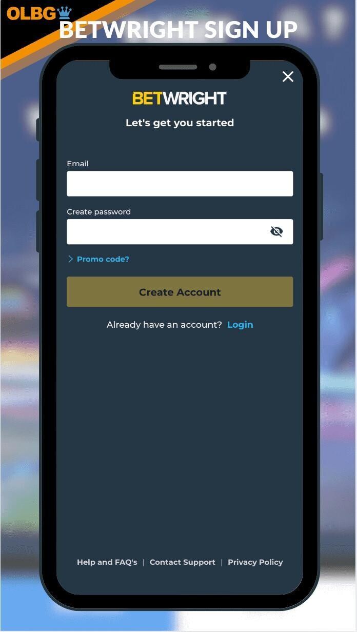 BetWright sign up page with an OLBG logo in the top right corner.