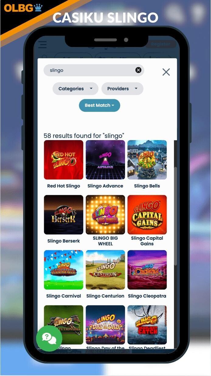 A mobile screenshot of the Casiku Casino Slingo options