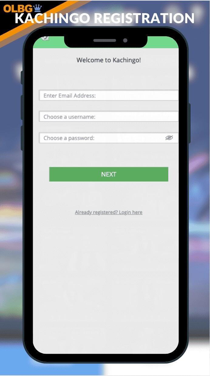 A screenshot of the registration process at Kachingo Casino