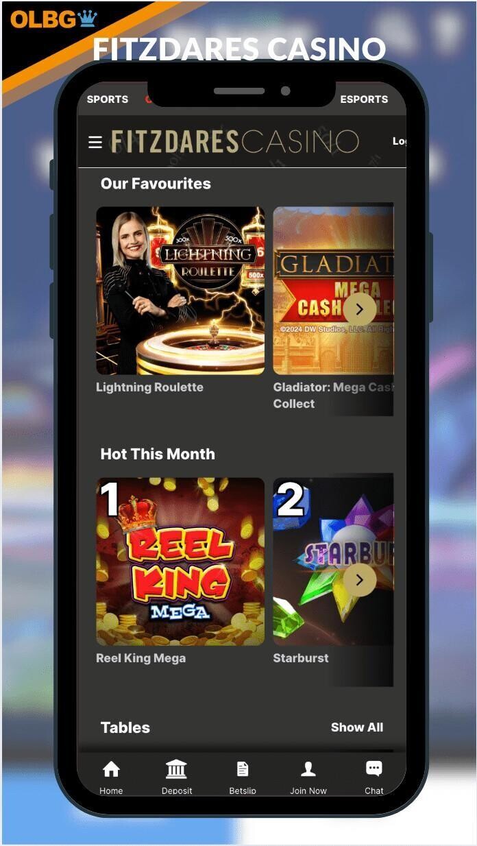 A screenshot of the general layout at Fitzdares Casino
