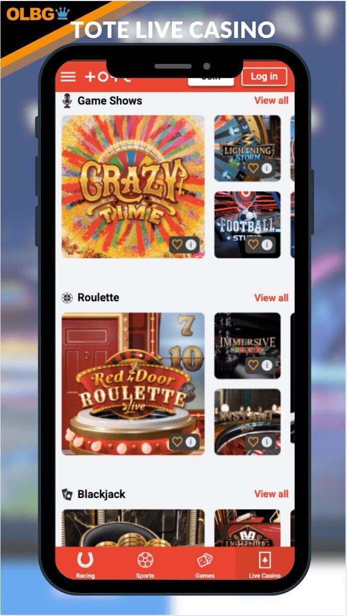A screenshot of the live casino options at Tote Casino