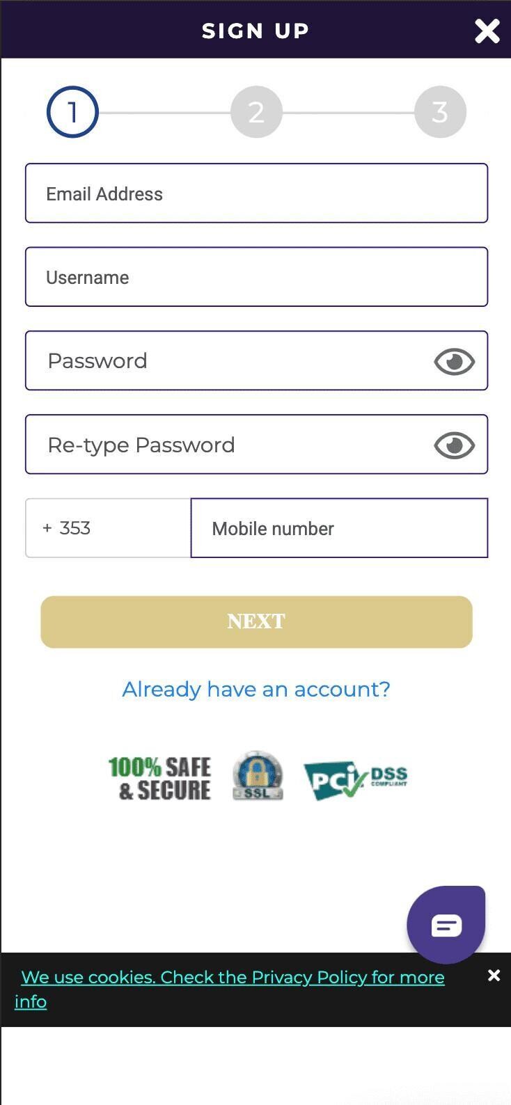 A screenshot of the PlayOro sign up page
