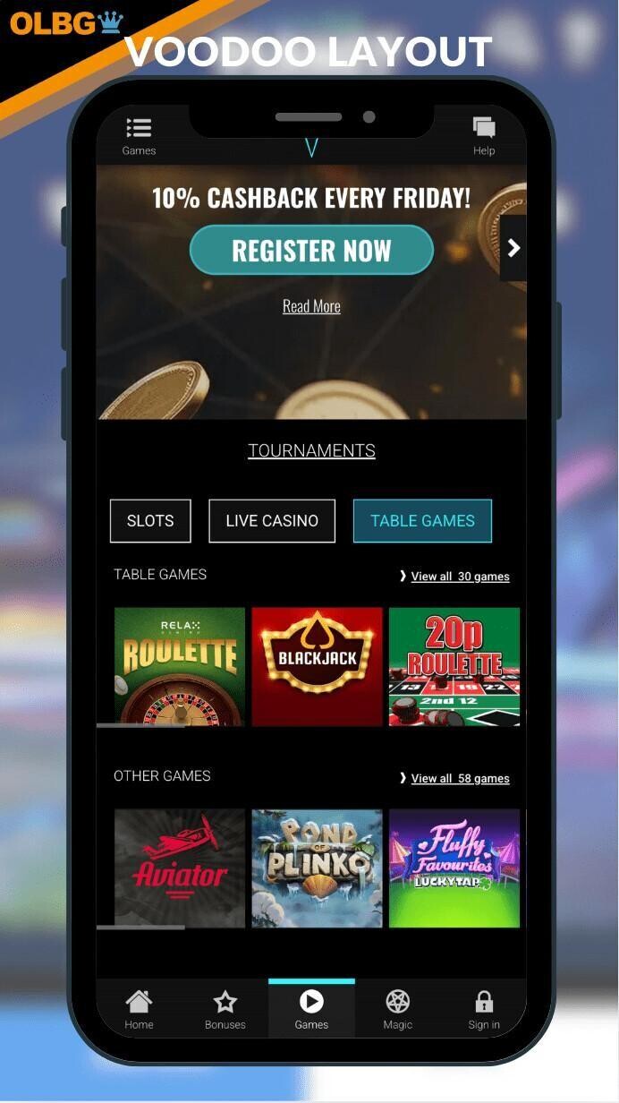 A screenshot of the Voodoo Dreams layout