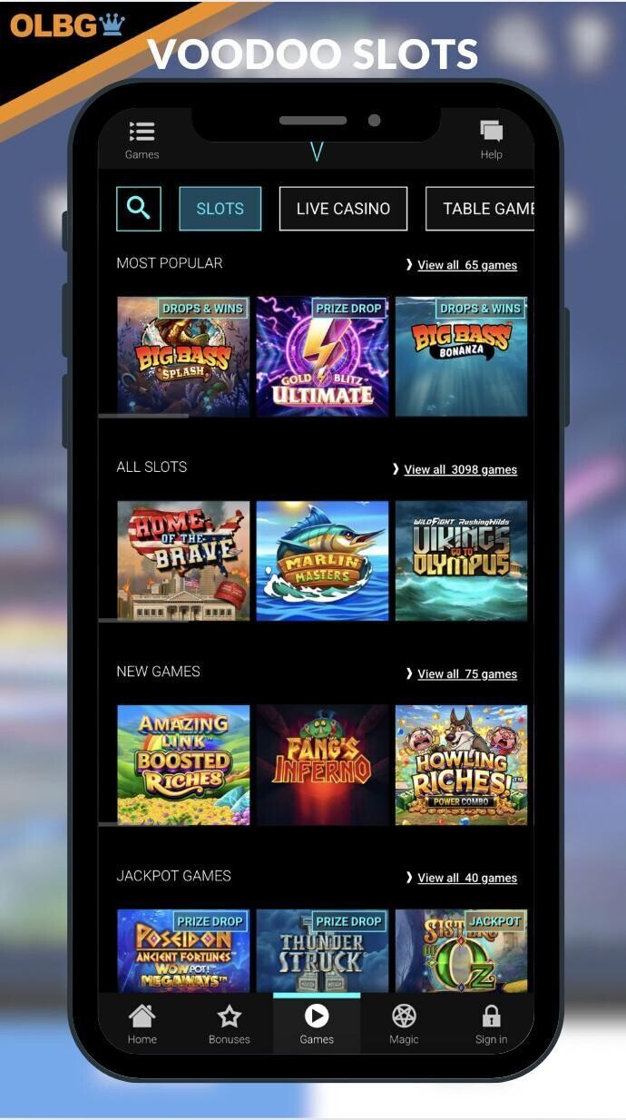 A screenshot of the Voodoo Dreams slot selection