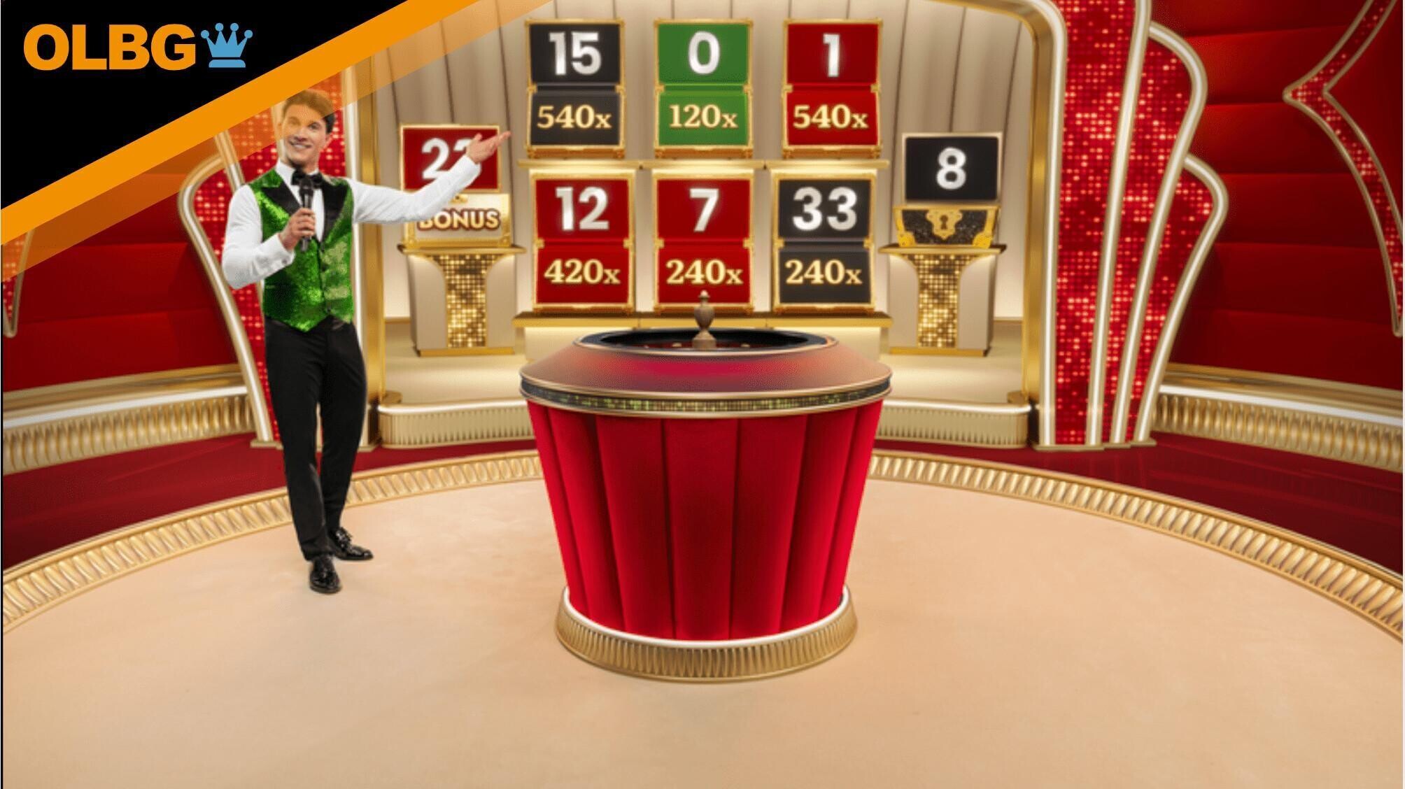 A male host at the table of Fortune Roulette by Pragmatic Play