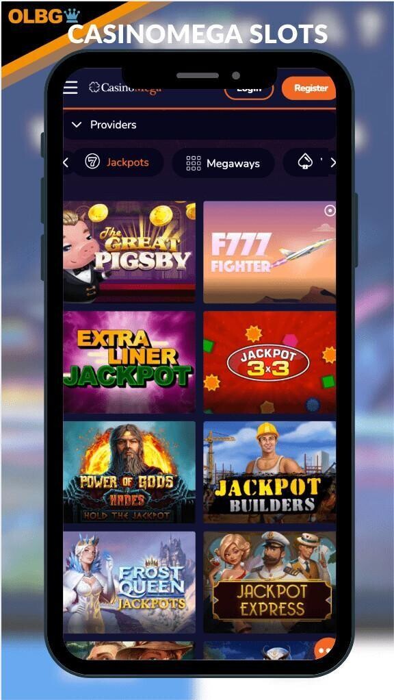 A mobile screenshot of the CasinoMega slots section