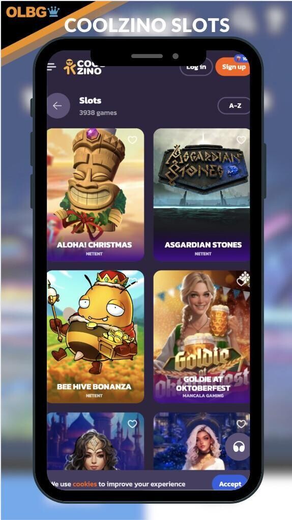 A mobile screenshot of the slots section at Coolzino Casino