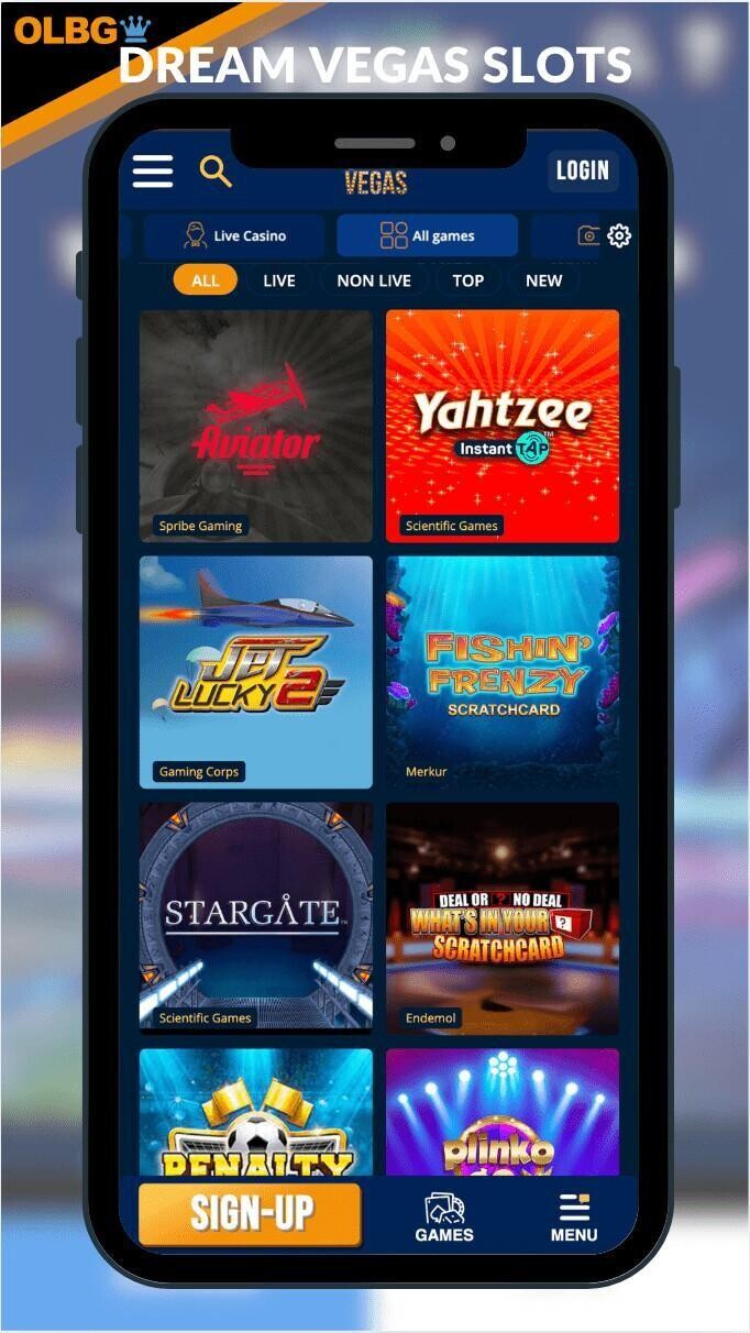 A mobile screenshot of the slots at Dream Vegas Casino