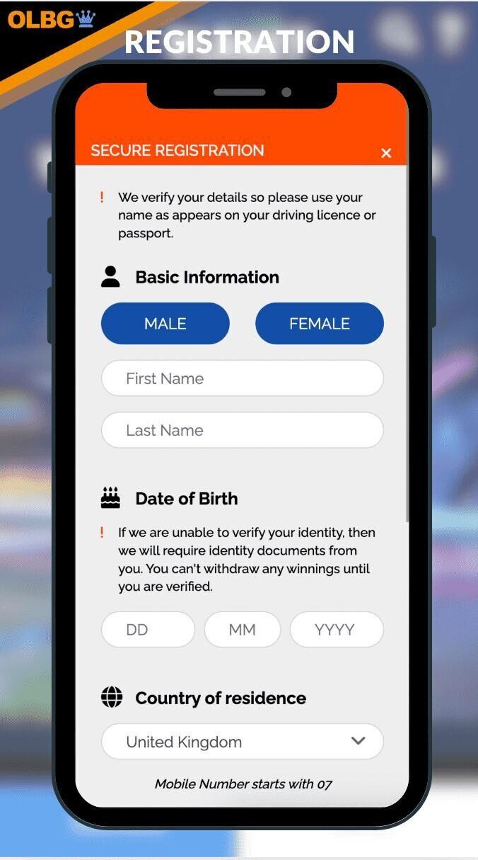 A mobile screenshot of The Phone Casino's registration page