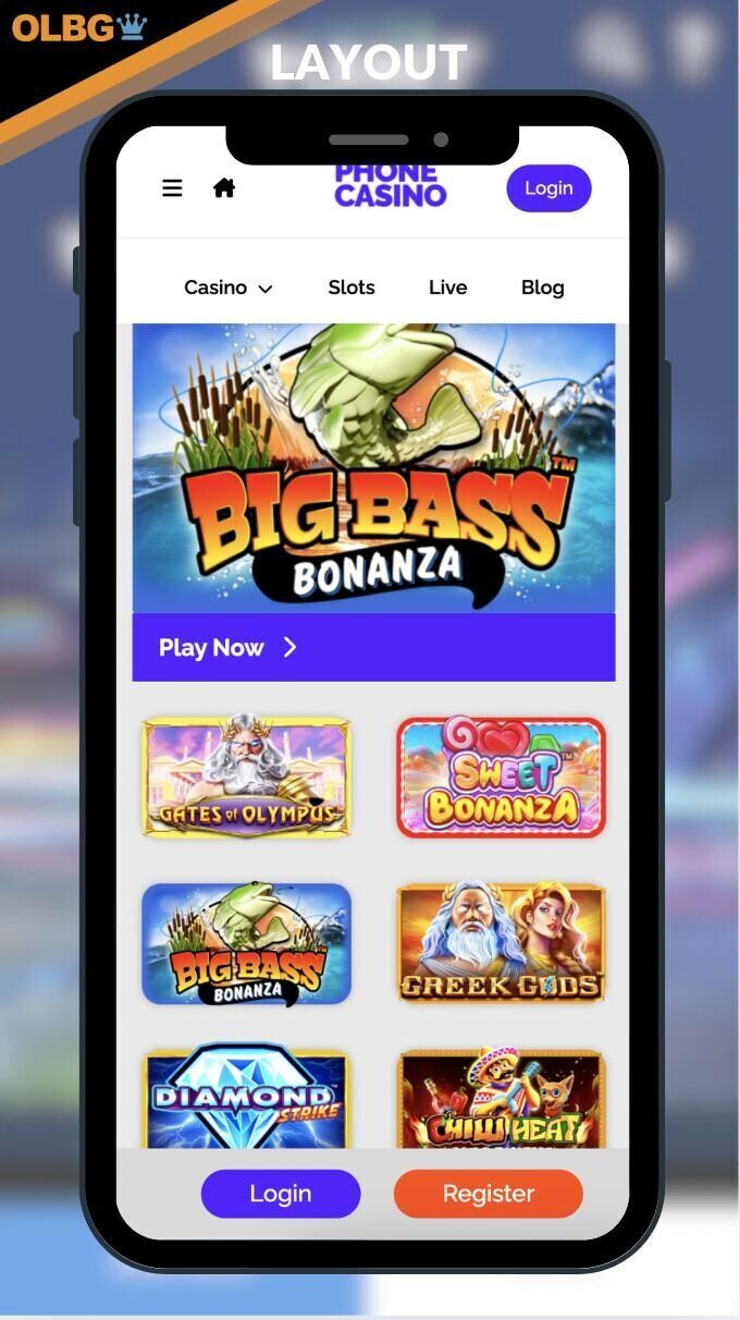 A mobile screenshot of The Phone Casino's general layout
