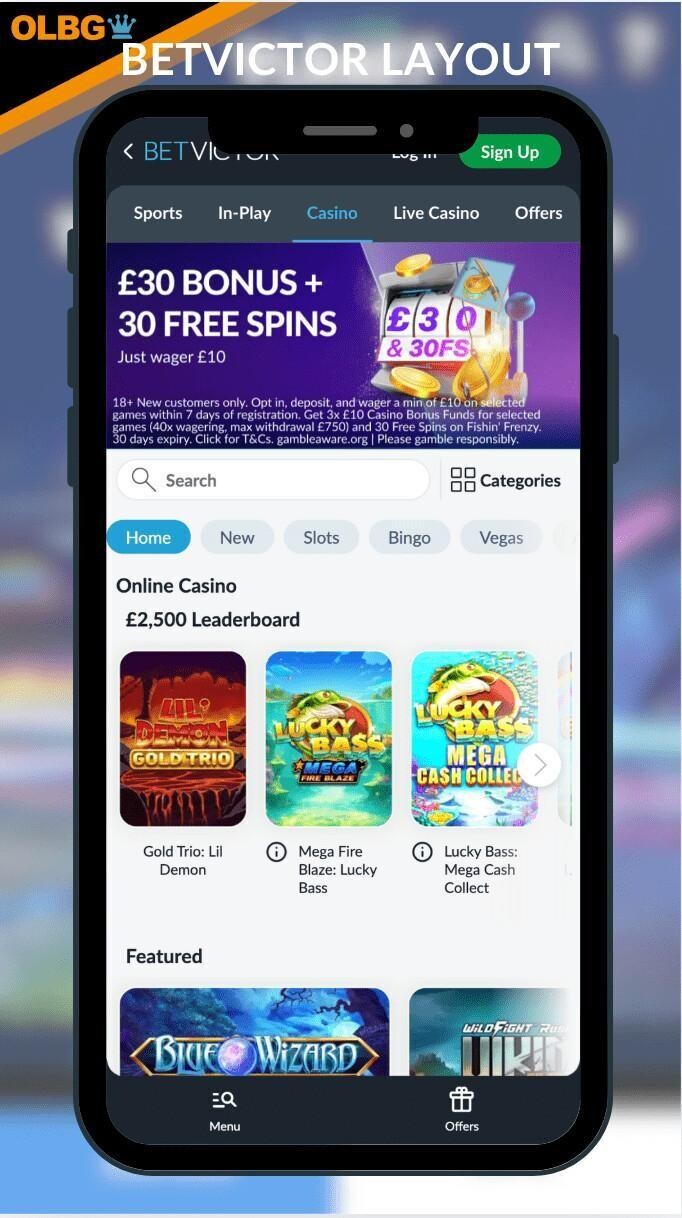 A mobile screenshot of the layout at BetVictor Casino