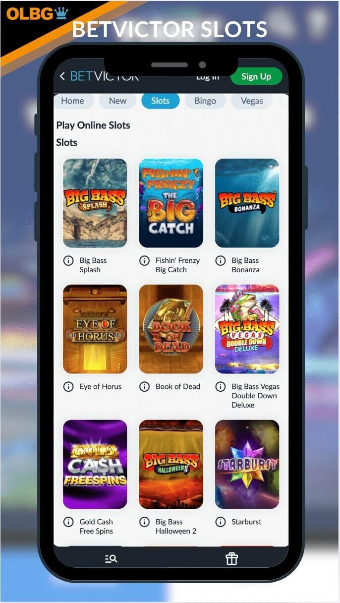A mobile screenshot of the slots section at BetVictor Casino