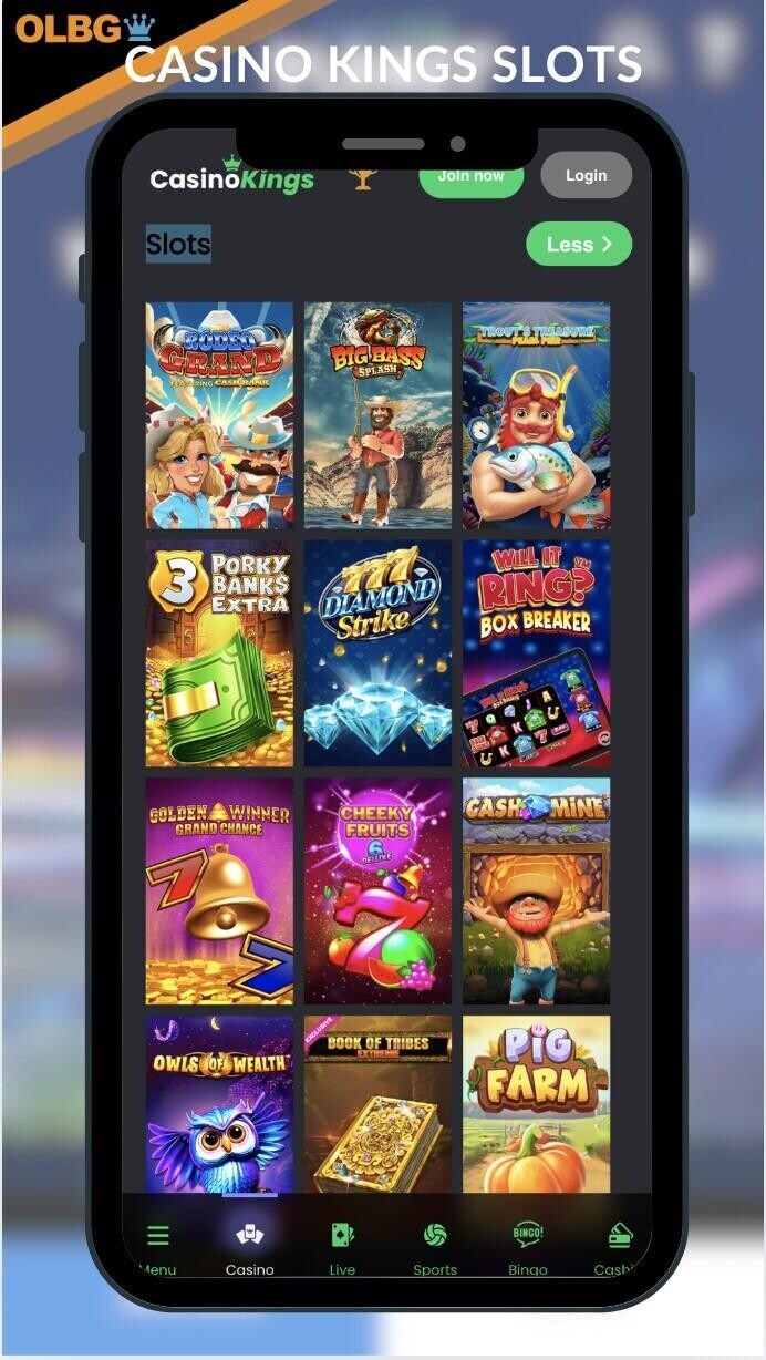 A screenshot of the slots lobby at Casino Kings Casino