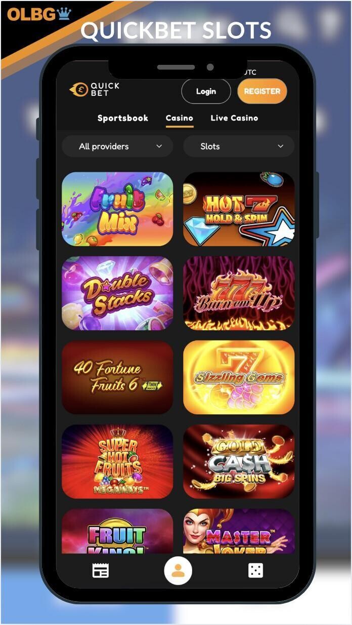 A mobile screenshot of the slots lobby at Quickbet Casino