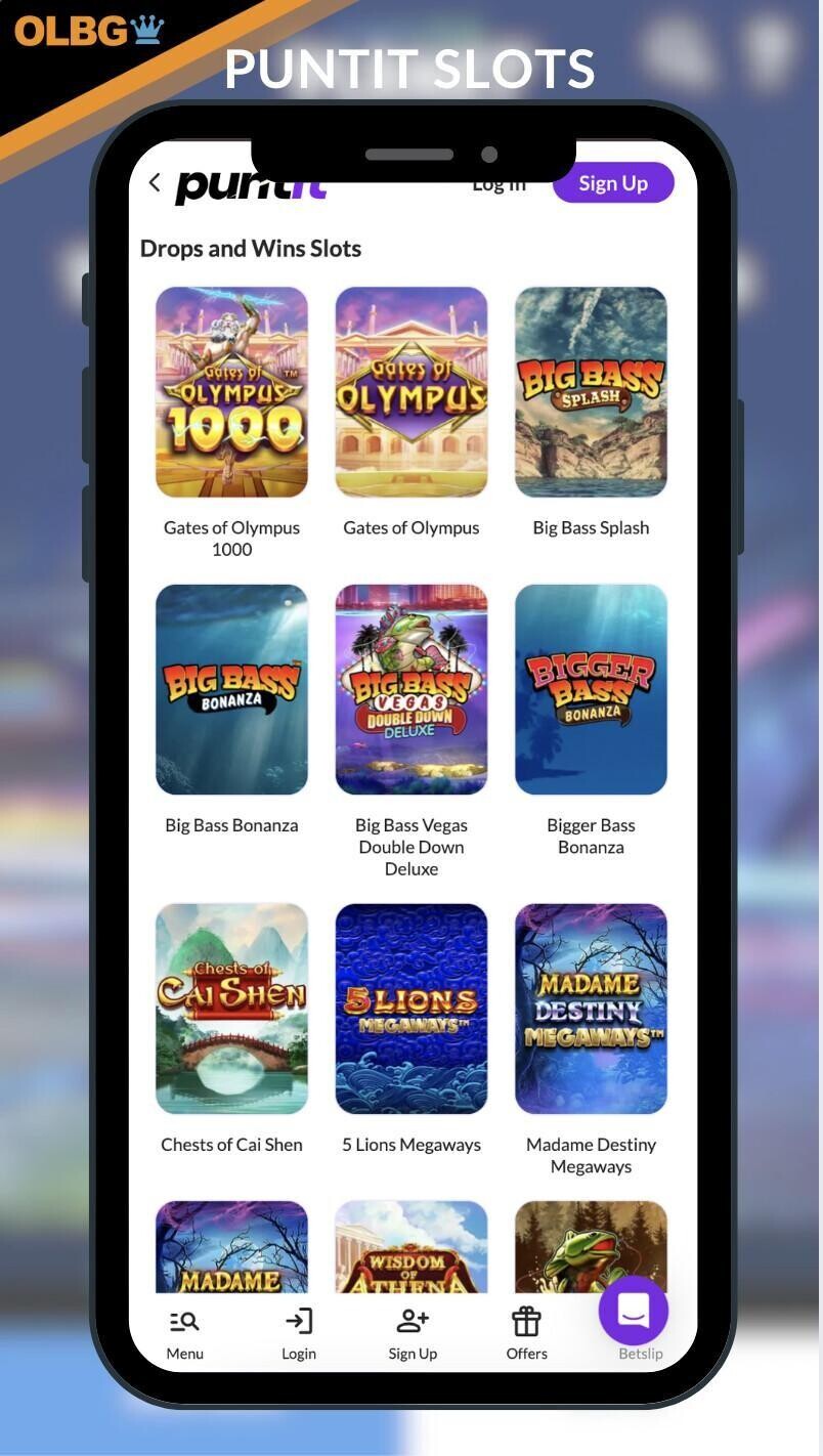 A mobile screenshot of the slot games at Puntit Casino