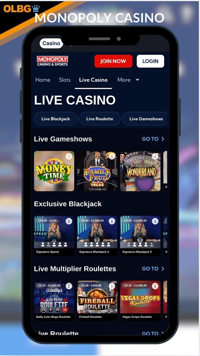 Monopoly live casino section