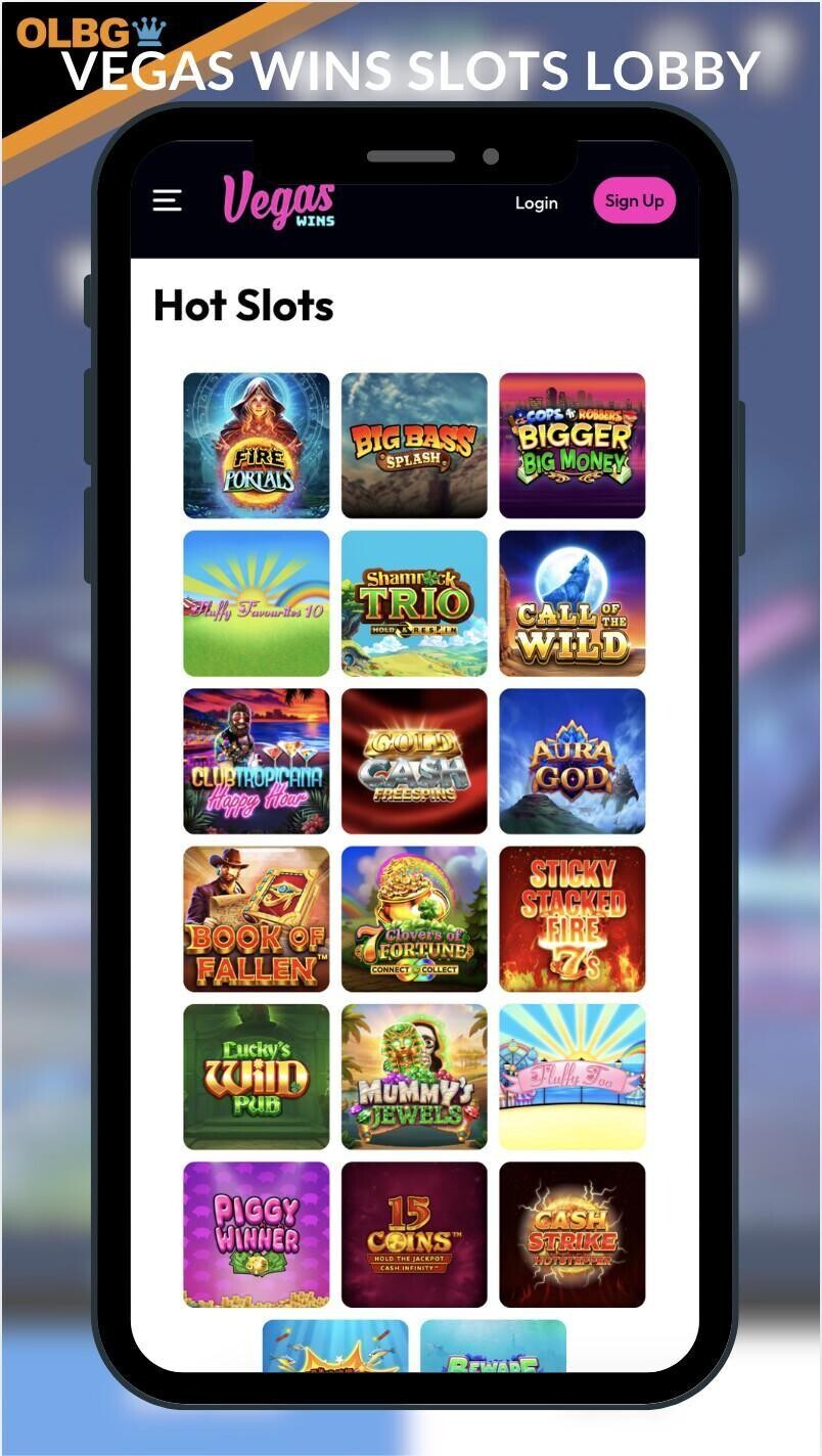 A mobile screenshot of the slots menu at Vegas Wins Casino