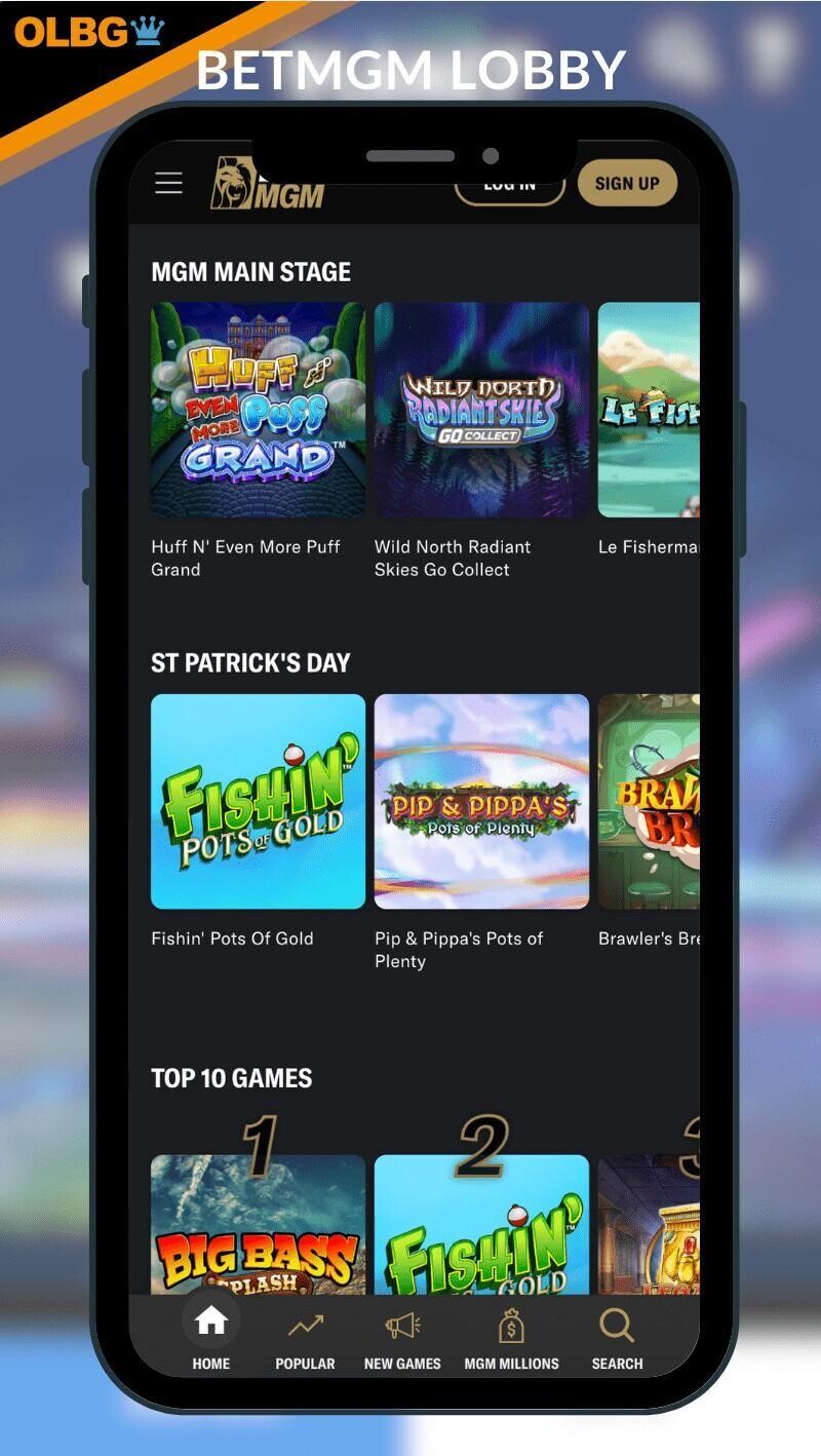 A mobile BetMGM screenshot showing its main lobby