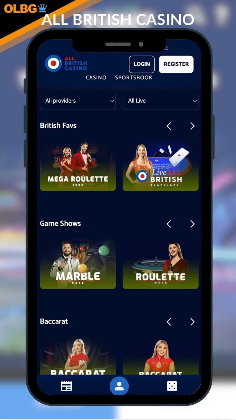 A mobile screenshot of All British Casino