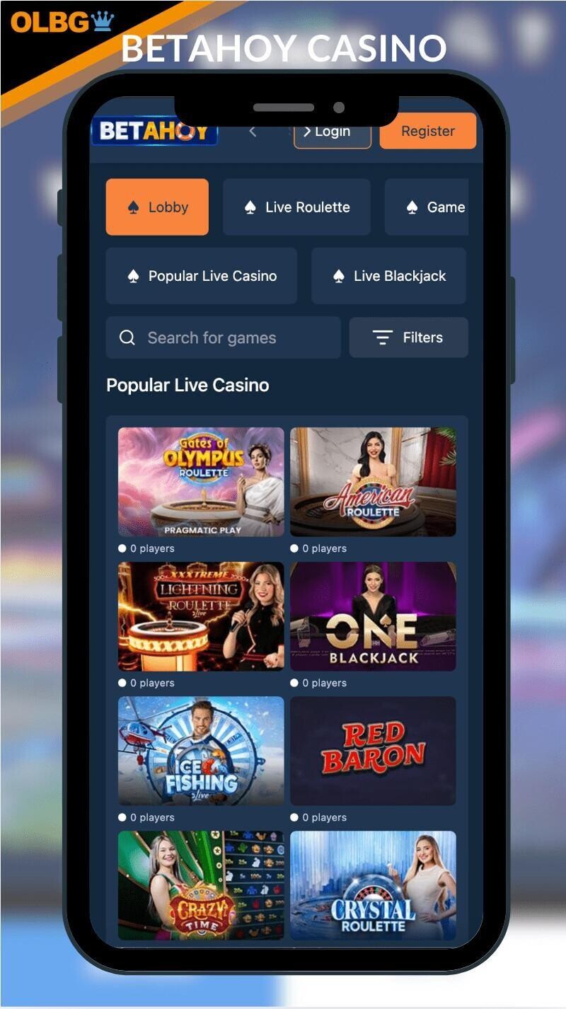 A mobile screenshot of BetAhoy Casino's main lobby
