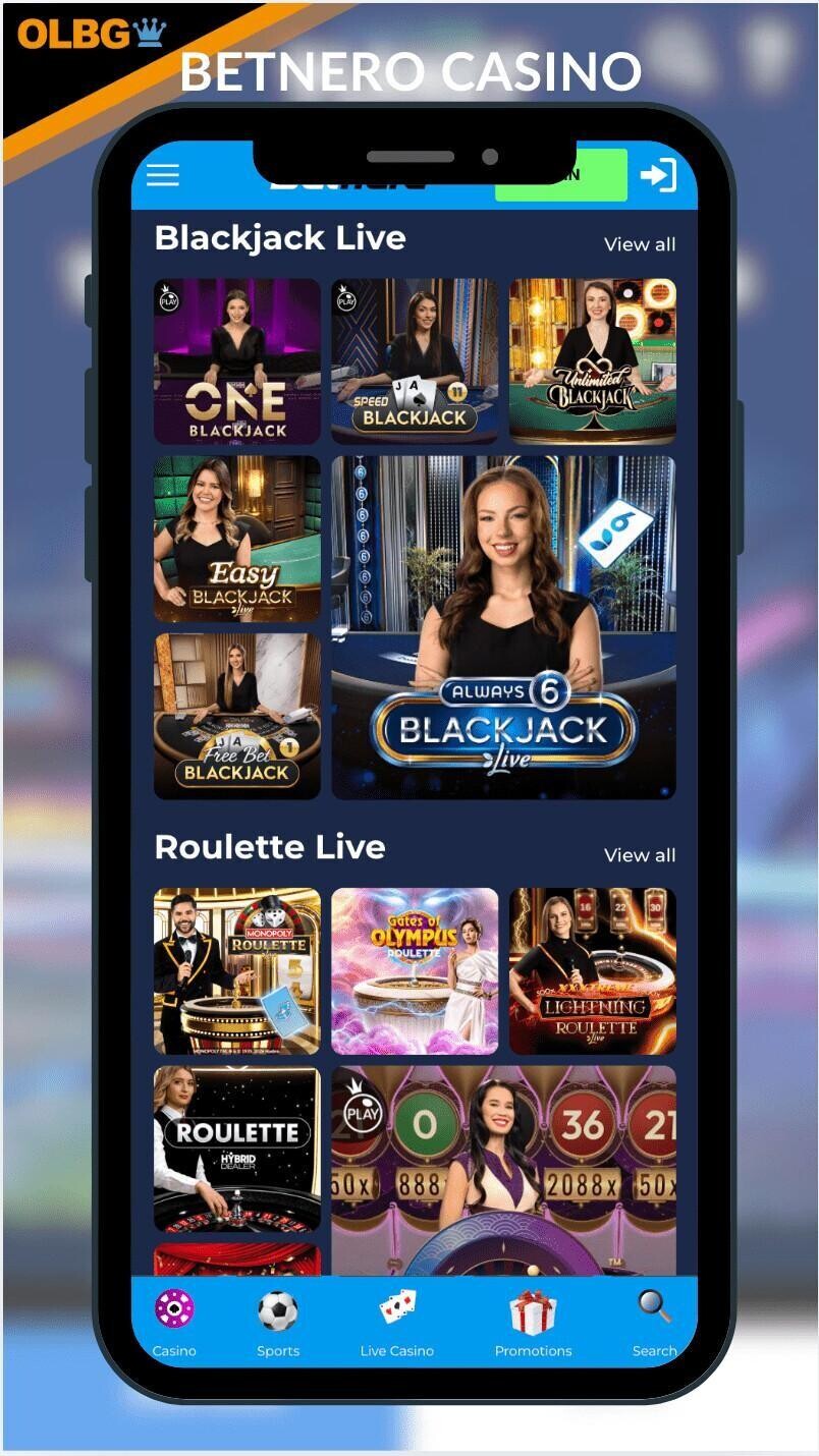 A mobile screenshot of the live game lobby at Betnero Casino