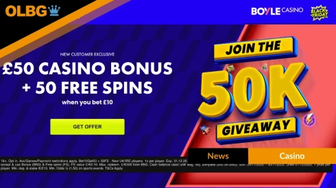 Boyle Casino Launches £50 Bonus + 50 Free Spins Black Friday Promo